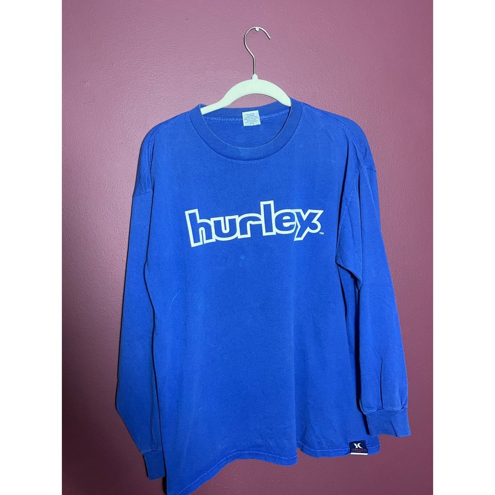Vintage Hurley Long Sleeve T-Shirt Blue Logo Skate Surf Made in USA